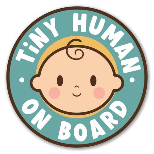 Tiny Human on Board Boy Round Car Magnet 5 Inch, Funny, Made in USA | Heavy duty magnetic decal for car or any magnetic surface, UV printed
