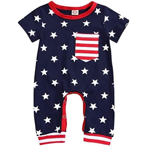4th Of July Romper Newborn Baby Girls Boys American Flag Bodysuit Summer Outfits 0-18M