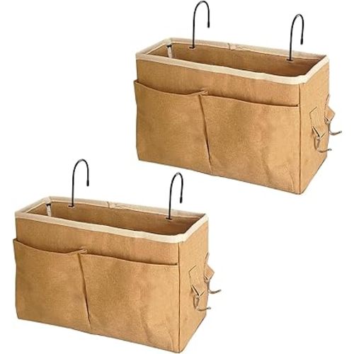 Bedside Caddy Bedside Hanging Storage Basket Multi-Function Organizer Caddy for Bunk and Hospital Beds Dorm Rooms Bed Rails, Can be Placed Glasses Books Mobile Phones（2pcs Dark khaki）