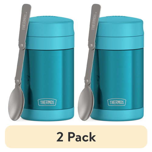 (2 pack) Thermos Vacuum Insulated Food Jar with Folding Spoon, Teal, 16 Ounce