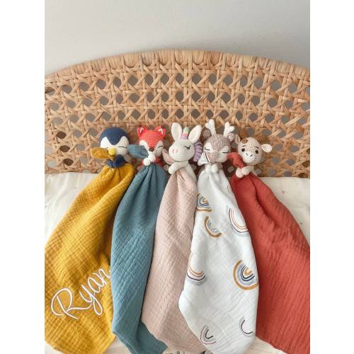 Personalized Baby Lovey, Baby Shower Gift, Baby Toy,Animal Lovey,Organic Toy, Personalized Blanket,Crochet Toy,Security Blanket