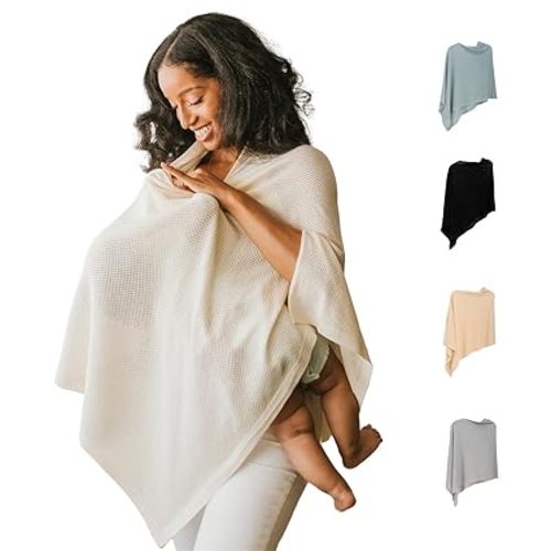 Breathable Nursing Cover Up for Breastfeeding - Privacy Nursing Covers - Newborn Essentials Must Haves - Improved Ponchy by Gold Mamas - Sand
