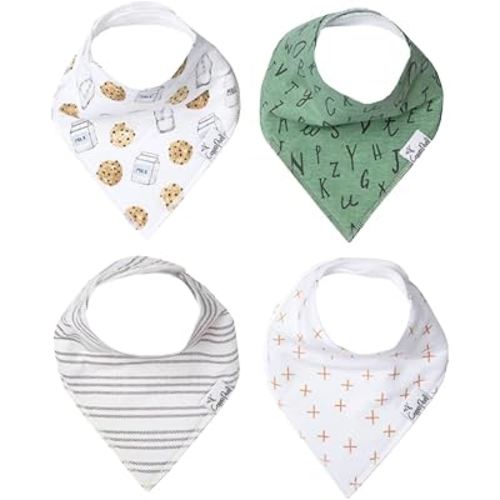 Copper Pearl 4 Pack Soft Cotton Baby Bibs for Drooling and Teething, Absorbent Drool Bibs for Baby Girl and Boy, Adjustable to Fit Newborns to Toddlers, Tons of Styles (Chip)