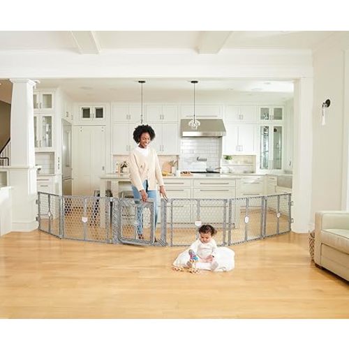 Regalo Safety 192" Super Wide Baby Gate & Play Yard with Door, 2-in-1 Adjustable 6-Panel Plastic Safety Gate for Doorways & Large Openings, Hardware Mounted Gate for Babies, Toddlers & Pets, Gray