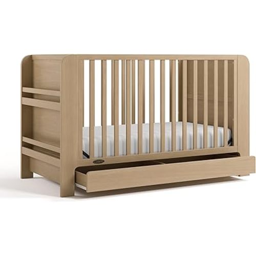 Graco Read-with-Me 4-in-1 Convertible Crib with Drawer - GREENGUARD Gold Certified Converts to Toddler Bed, Daybed, and Functional Bookshelves (Driftwood)