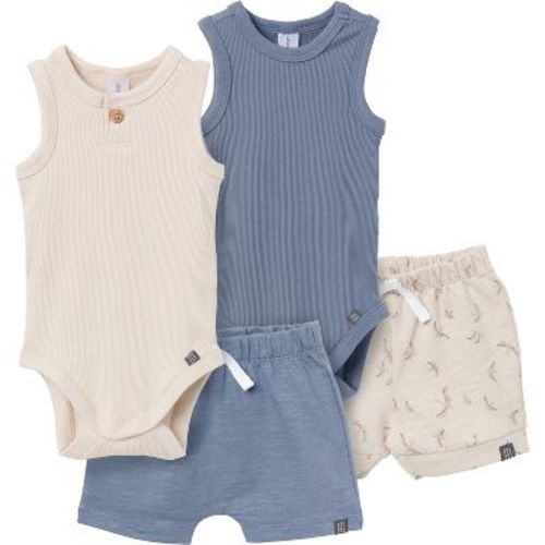 Modern Moments™ by Gerber Baby Boys' 4-Piece Bodysuit and Short Set, Tan/Blue, 24 Months