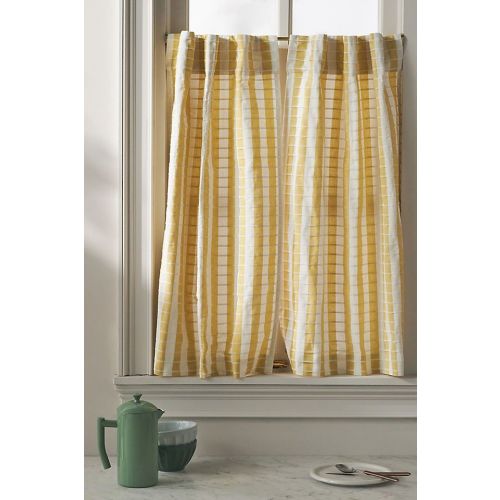Cotton Woven Stripe Café Curtains, Set of 2