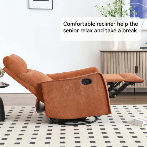 Heat Massage Swivel Rocker Recliner Chair, Manual 155° Recline, 360° Rotation, Compact Space-Saving, Polyester Fabric, Living Room, Orange