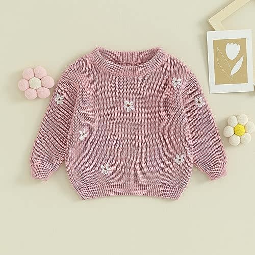Karwuiio Toddler Baby Girl Boy Knit Sweater Round Neck Long Sleeve Pullover Sweatshirt Fall Winter Clothes