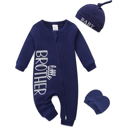 Newborn Boy Clothes Letter Print One Piece Romper Cotton Baby Coming Home Outfits 3Pcs Little Brother Outfit