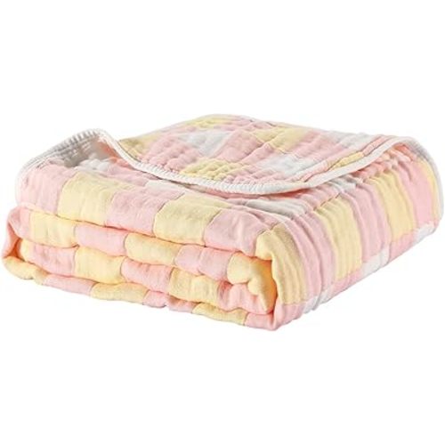 MUKIN Neutral Cotton Receiving Swaddle Blanket and Quilt for Girls and Boys, Also for Newborn Nursing Cover, Baby Bath Towels (Pink,Yellow)