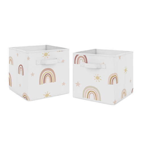 Sweet Jojo Designs Boho Rainbow Pink Yellow and Tan Fabric Storage Bins 2 Piece Set