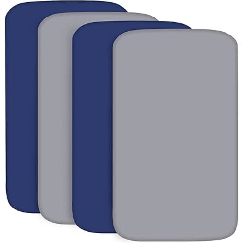 Biloban Pack and Play Fitted Sheet (39 x 27in), 4 Pack Ultra Soft Pack n Play Sheet Fitted, Playard Sheet for Boys or Girls, Machine Washable, Microfiber, Gray and Blue