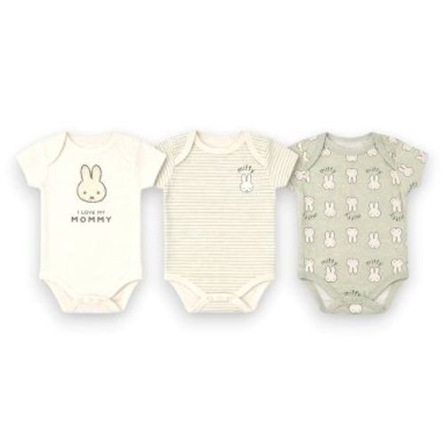 Miffy Baby Girls' 3-Pack Short Sleeve Soft Cotton Blend Bodysuit Set, Cream/Sage Mommy, 6 Months