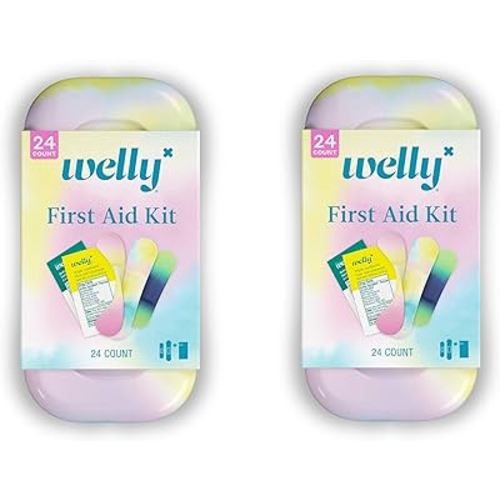 Welly Quick Fix Colorwash, On The Go First Aid Kit, Assorted Bandages, Ointments, and Hand Sanitizer, Tie Dye Patterns, 2 Pack