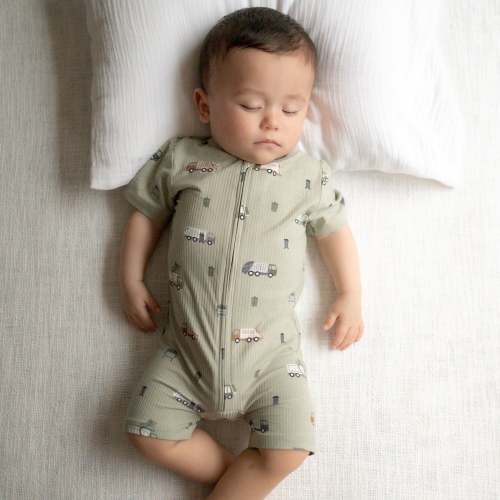 Trash Trucks Small Ribbed Summer Zip Romper