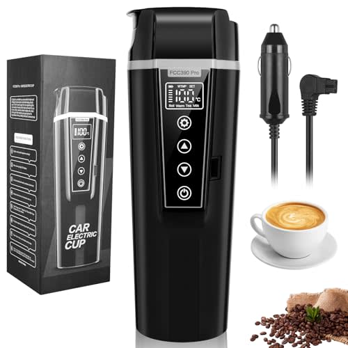 Car Electric Kettle,Electric Heated Travel Mug,400ml Portable Water Boiler Heated Mug,40-100℃ Temperature Adjustable,Car Coffee Warmer Car Heating Cup