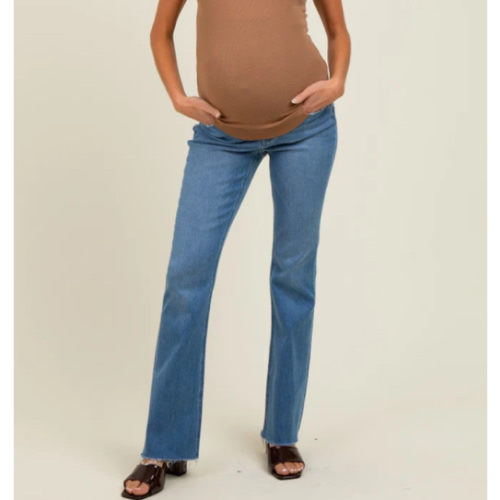 Blue Raw Hem Bootcut Maternity Jeans– PinkBlush