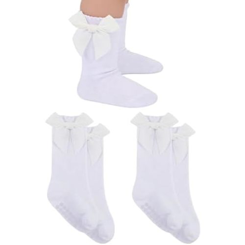 Baby Knee High Socks Girls Newborn Infants Toddlers Cotton Bow Ruffle Long Socks Non Slip Stockings Dress Socks