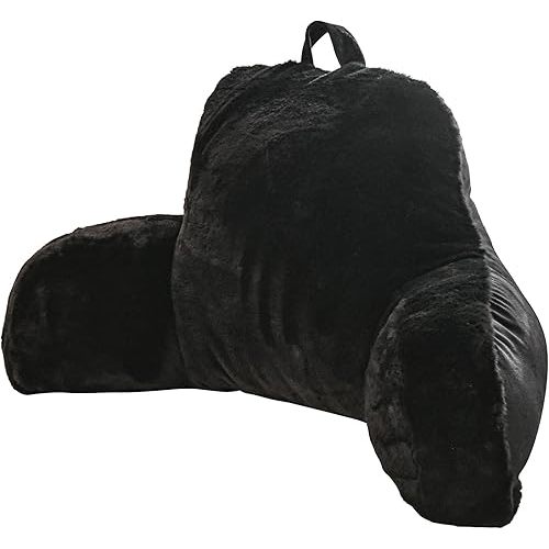 Aimuan Reading Pillow Bed Rest Pillow with Arms Rabbit Fur Cushion for Adults Teens Incline Rest Sitting up & Sleeping Snoring Pillow with Pregnancy Lumbar Back Support (Standard, Black)