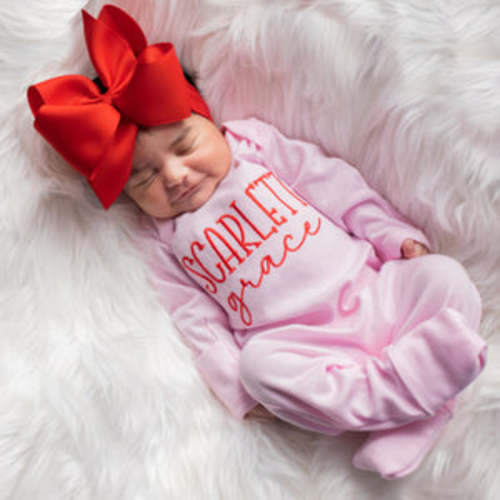 Personalized Newborn Baby Girl Coming Home Outfit w/ Big Bow Headband – Junie Grace