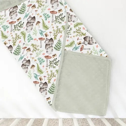 Mushroom Forest Baby Blanket for Girl Boy with Dotted Backing Double Layer Watercolor Mushroom Green Leaves Soft Swaddle Receiving Blanket Newborn Toddler Nursery Bed Throws 30x40inch
