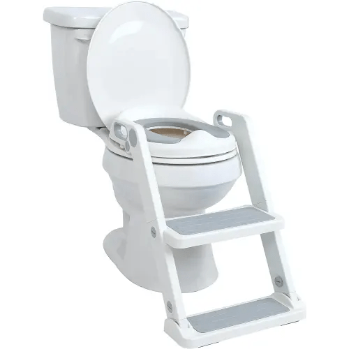 Nuby Step Ladder Toddler Potty Seat for Toilet - All-in-One Kids Potty Training Toilet Seat with Ladder for Toddlers 18+ Months - Grey