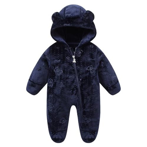 WYTbaby Baby Snowsuit Fleece Hooded Romper Toddler Footed Jumpsuit Onesie Thin Fall Winter Outfits