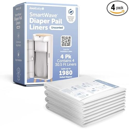 Jool Baby SMARTWAVE Diaper Pail Refill Liners (4-Pack) – Continuous Liner System - Unscented, Lasts Up to 1980 Diapers