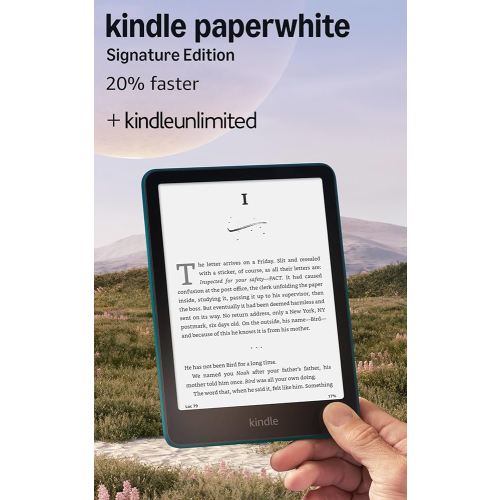 Amazon Kindle Paperwhite Signature Edition 32GB (newest model) – 20% faster with auto-adjusting front light, wireless charging, and weeks of battery life – Metallic Jade + 3 Months Free Kindle Unlimited (with auto-renewal)
