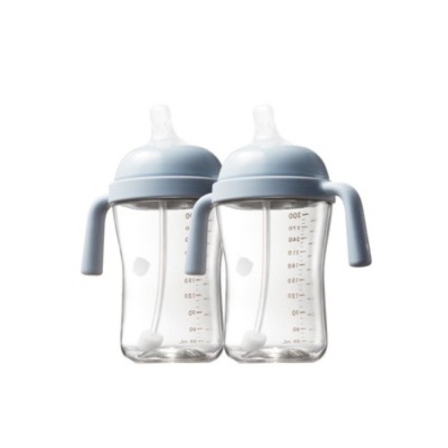 Bc Babycare Baby Toddler Straw Sippy Cup 10 oz BPA-Free PPSU Weighted Straw Drinking Cup 6 Months Up Blue/2 packs