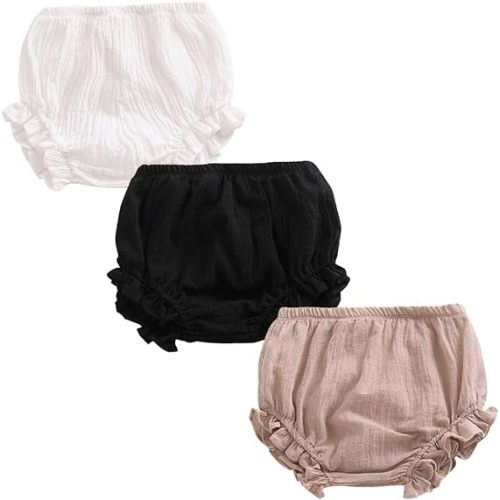 3PC Shorts Set Newborn Baby Girls Boys Pants Cotton Linen Blend Cute Floral Bloomers Triangle Shorts