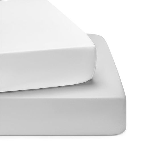 Baby Crib Sheets for Boys Girls, Fitted Crib Sheet 2 Pack for Standard Crib and Toddler Mattresses, Super Soft Toddler Bed Sheets, 28"x52"x8", White & Gray