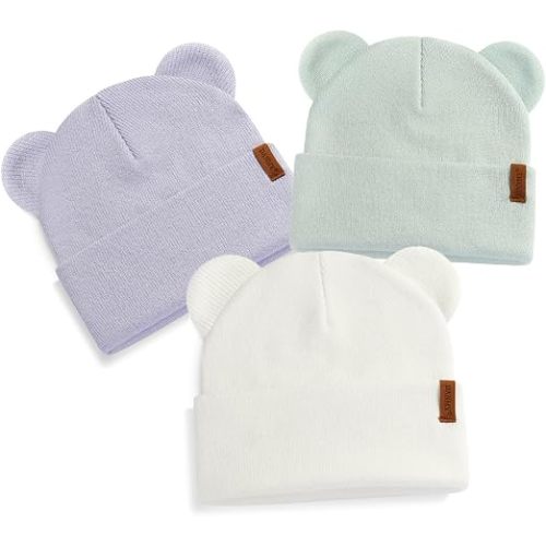 DANMY Baby Beanie Warm Winter Hat with Bear Ear for Infant Toddler Boys Girls Child Soft Knitted Skull Cap