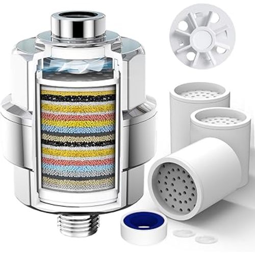 20-Stage Shower Filter-Shower Head Filter for Hard Water, with 3 Replaceable Filter Cartridges, High Output Shower Water Filter for Removing Chlorine and Fluoride, Polished Chrome