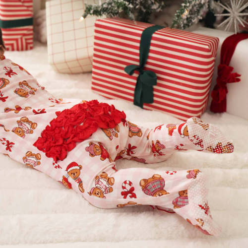 Beary Christmas Ruffle Zipper Footie | Pink