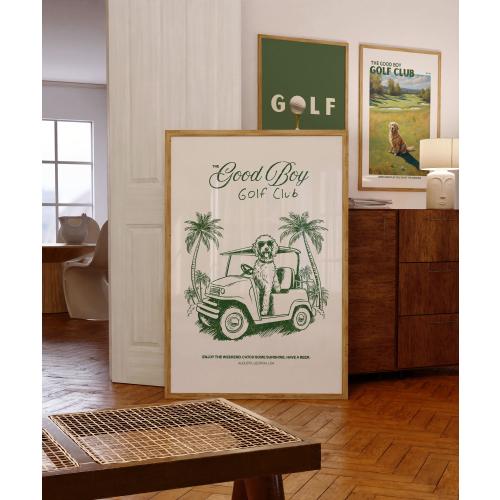 Golden Doodle Golf Club Print: Retro Dog Lover Wall Art (Digital Download)