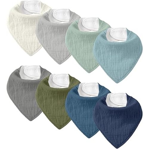 Muslin Baby Bibs 8 Pack, Baby Bandana Drool Bib for Drooling and Teething, 100% Cotton Soft Absorbent for Girls Boys Serenity