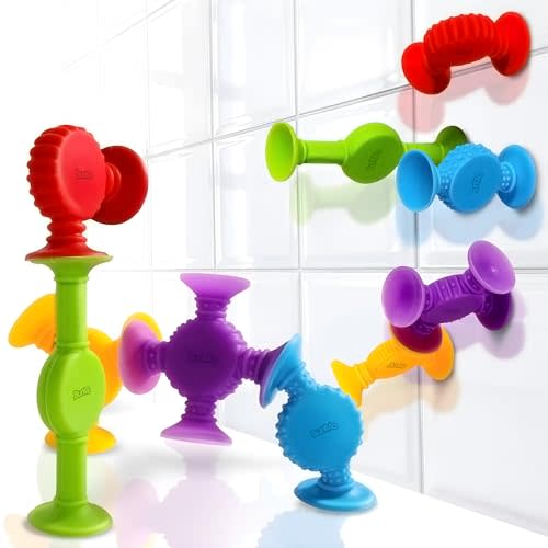 BUNMO Stocking Stuffers for Kids - Toddler Suction Bath Toys - Connect, Build, Create - Toddler Stocking Stuffers - Fine Motor Skills - Stimulating Sensory Fun - Textured 10 Pack