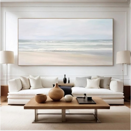 Serene Beach Landscape Oil Painting, Calming Coastal Art on Canvas #MM