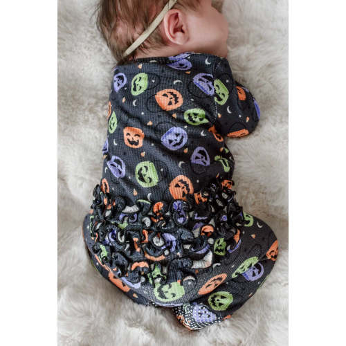Halloween Bamboo Waffle Ruffle Zipper Footie in Candy Crawl | Caden Lane