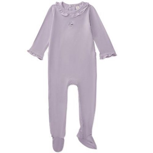 MiniMoi Baby and Toddler Girls Modal-Blend Ruffle-Trim Footie 9 Months