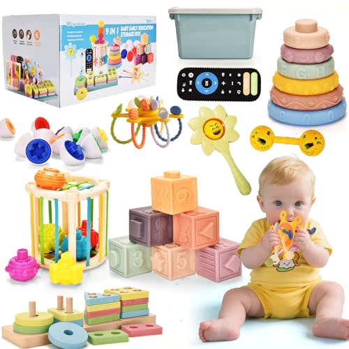 Baby Toys 6 to12 Months 7 in1 and 9 in-1 Montessori Teething Trendy Toys Sorting Sensory Educational Learning Gift for Toddlers Aged 1-3 (9in1)