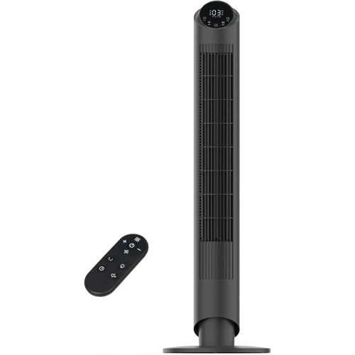 hykolity 40'' Tower Fan for Bedroom, 90° Oscillating Standing Fan, 28dB Ultra Quiet, 26ft/s Velocity Bladeless Floor Fan with 3 Speeds & 4 Modes, 12H Timer for Living Room, Home, Office, Black