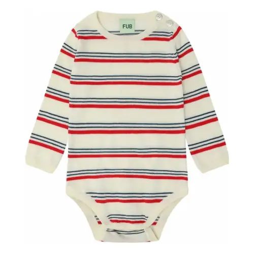 FUB - Striped Organic Cotton Long Sleeve Bodysuit - Red | Smallable