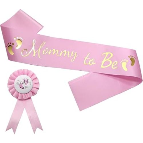MILVOWOC Baby Shower Sash 2 Pack Mommy & Daddy to Be Set, Pink