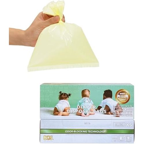BOS, Odor-Sealing Dirty Diaper Trash Bags - Disposable Bags - Scent & Smell Free, 200Bags, (Color: Cream Yellow) (Pack of 1)