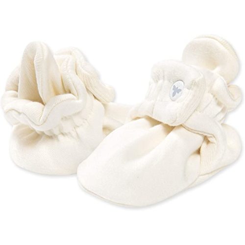 Burt's Bees Baby Unisex Baby Booties, Organic Cotton Adjustable Infant Shoes Slipper Sock - 0-3 Months - Eggshell White