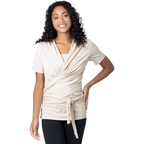 Kindred Bravely Short Sleeve Skin to Skin Nursing Wrap Top, Kangaroo Shirt for Mom and Baby, Organic Cotton (Oatmeal Heather, Small)