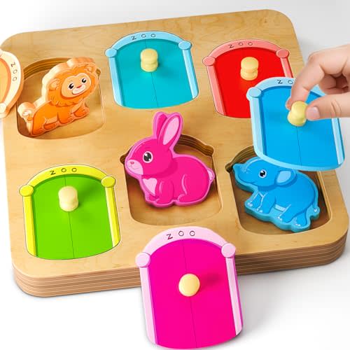 Wooden Animal Peg Puzzle : Baby Puzzles 12-18 Months, Montessori Baby Toys for 1 Year Old, Preschool Learning Activities for Toddlers 1-3, Christmas Birthday Gifts for Boys, Girls